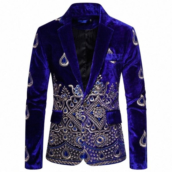 Shenrun Uomo Blazer Giacche invernali Veet Fi Ricamo Giacca da palcoscenico Dr Cantante Host Musicista Costume Nero Blu Rosso C11C #