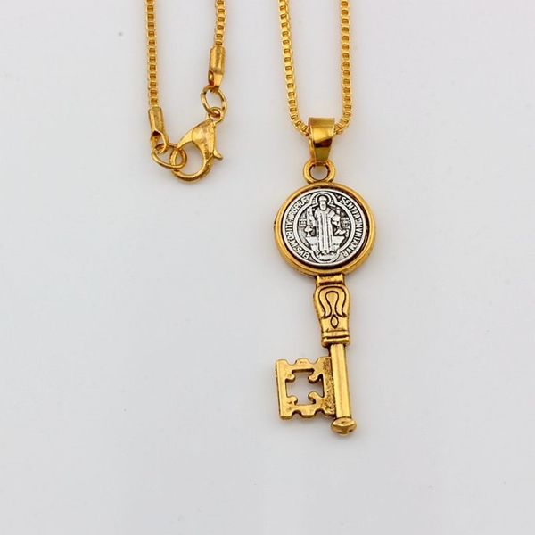 Benedict Medaille Kreuz Schlüssel Legierung Charms Anhänger Halsketten Reiseschutz Anhänger Halsketten Antik Silber und Gold 20 Stück Lose A-211c