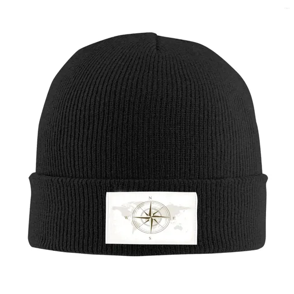 Berets aventura mapa náutico bússola rosa crânios gorros bonés homens mulheres unisex ao ar livre inverno quente tricô chapéu adulto bonnet chapéus