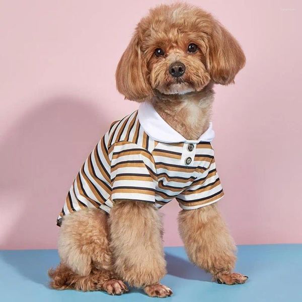 Hundekleidung Kleidung gestreifte Haut Berührung weicher und bequeme Knöpfe Dekor Atmungsaktives Dress Up Dünner Sommer Haustier-T-Shirt-Versorgung