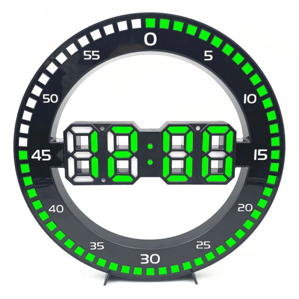 Relógios Silencioso 3D Digital Circular Luminoso LED Relógio de Parede Alarme com Calendário, Termômetro de Temperatura para Sala de estar Decoração de Casa