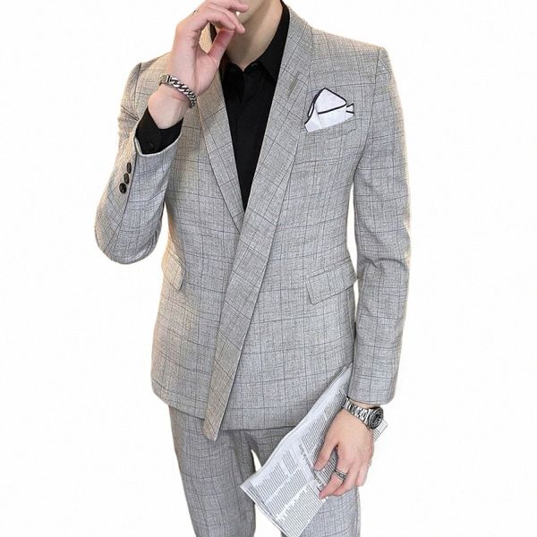 Blazer asimmetrico 2021 Primavera Blazer di alta qualità Persalized Lattice Suit Wedding Dr due pezzi da uomo Tuxedo Suit Smoking Uomo r7Yo #
