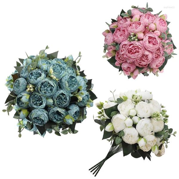 Flores decorativas BEAU-4 pacotes peônias artificial pequena seda falso peônia flor para decoração de casamento em casa com hastes