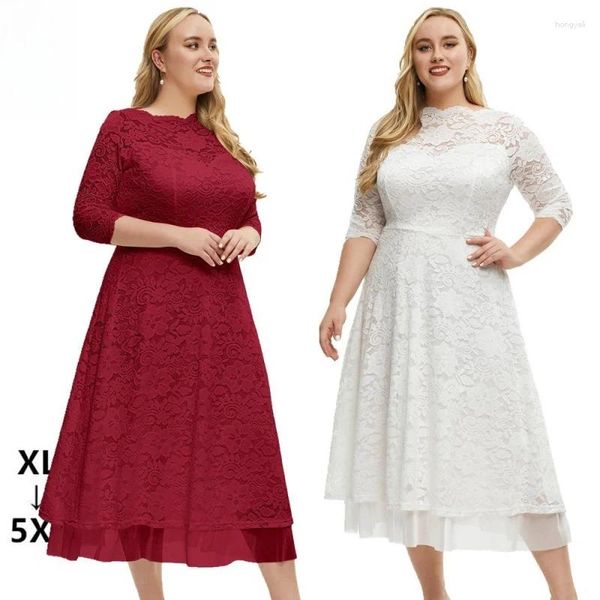 Lässige Kleider 2024 Europäische und amerikanische Plus Size Damenkleidung Spitze Abend Hochwertiges Brautjungfernkleid