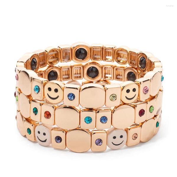 Strand S Goldenes Happy Face Legierung Damen Armband Eingelegte Zirkonia Perlen Emaille Schmuck 2024