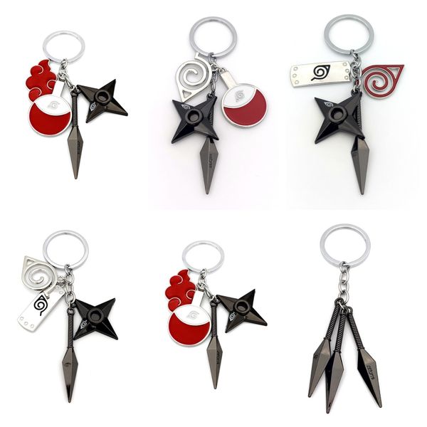 Accessori portachiavi firmati Accessori periferici anime Naruto Anelli portachiavi Xiao Organization Ciondolo Nuvola Rossa Ciondolo portachiavi in lega con logo foglia di legno