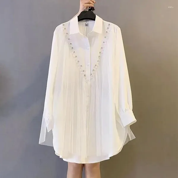 Женские блузки, летняя модная сетчатая блузка с длинным рукавом, женская свободная рубашка большого размера, весна 2024, топы, уличная одежда