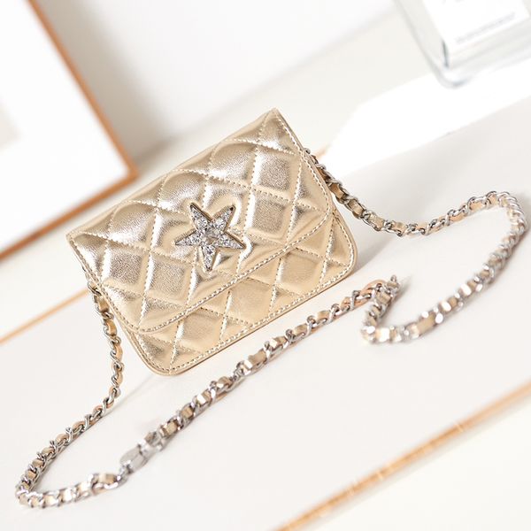 Sacos de designer das mulheres clássico duplo aleta sacos mini cinto saco estrelas diamante couro marca luxo com caixa