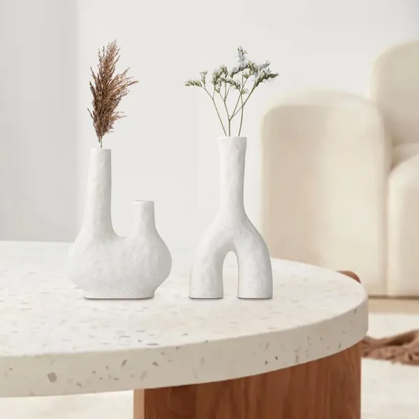 Vasi 2 pezzi vaso astratto in ceramica bocciolo di fiore fioriera minimalista da tavolo portavaso per soggiorno camino ufficio