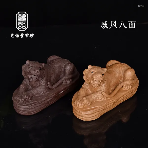Chá animais de estimação yixing areia roxa boutique artesanal tigre ornamentos decoração superfície pedra suportável oito quadrados zodíaco chinês