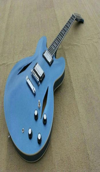 Custom Shop Dave Grohl DG 335 Metallic Blue Полуполый корпус Джазовая электрогитара Двойные ромбовидные отверстия Инкрустация бриллиантами Grover 1307806