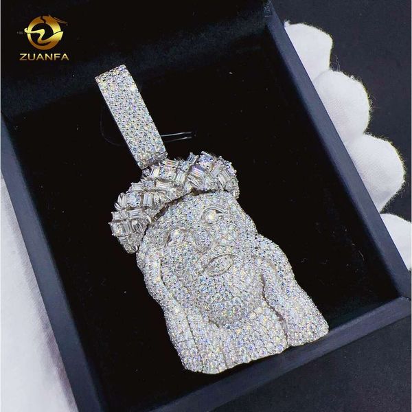 Özel Moissanite Takı Moda Altın Kaplama Sterling Sier Jesus Head Kolye Erkekler