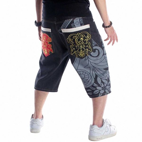 tendenza Plus Size Denim Shorts Pantaloni Uomo Casual Jeans Shorts Graffiti Stampati Ricami Allentati Baggy Streetwear Hiphop Board Short 4629 #