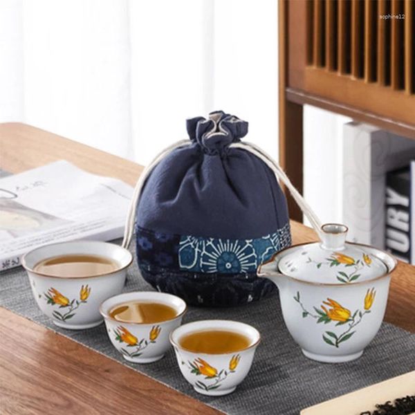 Conjuntos de chá Lizaotao Ru Kiln Travel Tea Set Retro Cerâmica Copo Portátil Carro Escritório Chinês