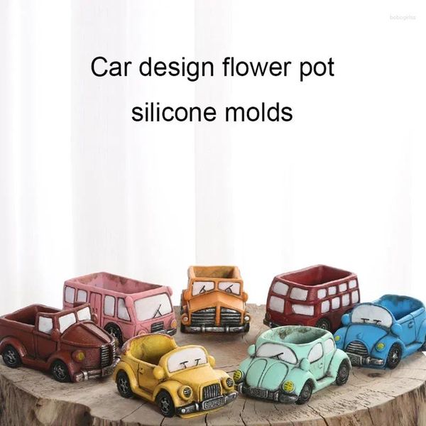 Vasos DIY Car Design Flower Pot Moldes Concreto Jardim Plantador Multi Shape Silicone Flowerpot Plant Mold