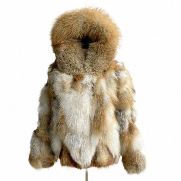 inverno delle donne genuino cappotto di pelliccia di volpe della signora di lusso 100% naturale reale Red Fox giacca con cappuccio femminile Fi soffice pelliccia calda tuta sportiva 09G7 #