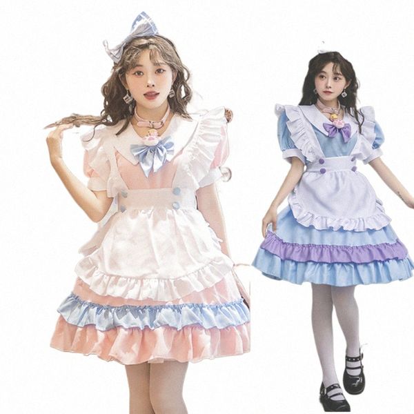 S-5XL Plus Size Gothic Lolita Dr Anime Cosplay Cameriera Gioco di ruolo Costume giapponese Kawaii Lingerie Dr Cameriera Abiti Fata Dr L8SO #