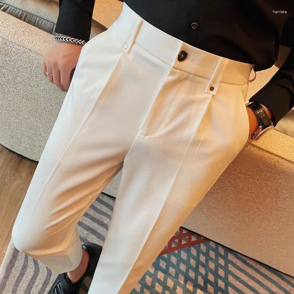 Herrenanzüge Business Casual Anzughose Männer Einfarbig Büro Sozialkleid Männlich Elastische Taille Knöchellänge Hochzeit Partyhose