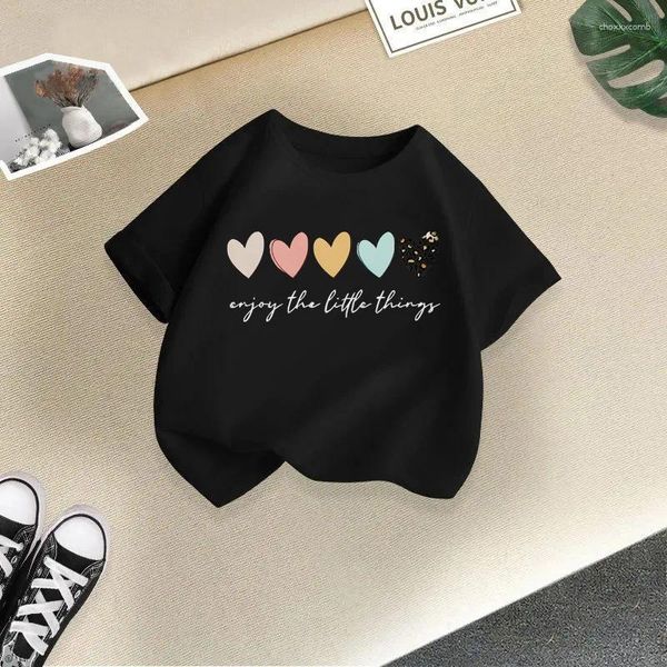 Damen T-Shirts 2024 Sommer Mädchen T-Shirts Cartoon Kurzärmelige Tops für Kinder Candy Color School Tees Babykleidung 1-10T Liebesbriefe