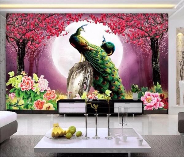 Wallpapers Benutzerdefinierte Wandbild 3D Wallpaper Po Rosa Pfirsich Pfau Home Decor Malerei Wandmalereien für Wohnzimmer Wände 3 D