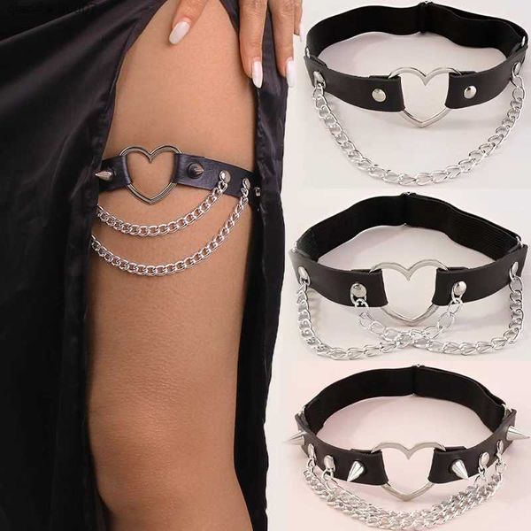 Fußkettchen PU-Leder-Beinkette, geeignet für sexy Frauen, unregelmäßige Elastizität, spitze Beine, Kabelbaum, Punk, Gothic, Herz, dicke Hosenträger, Körperschmuck, Geschenk, L2403