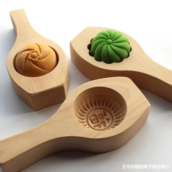 Padrão de flor 3D Ecoambiental tradicional biscoito de madeira esculpido molde redondo fácil presente limpo para casa de família 240325