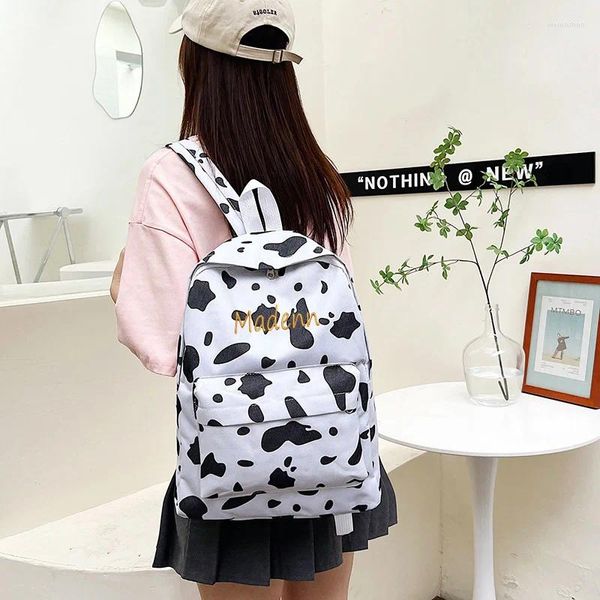 Borse da scuola Zaino personalizzato stile Harajuku per donna Ins Super Cow Pattern Borsa in tela per ragazza carina morbida