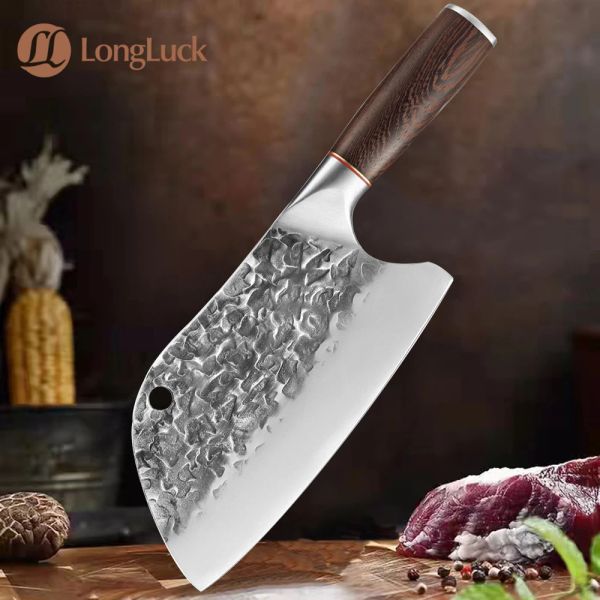 Coltello da macellaio Coltello da chef in acciaio ad alto tenore di carbonio forgiato a mano con lama larga da 7,8 pollici Mannaia non appiccicosa Coltello da cucina per verdure affettate