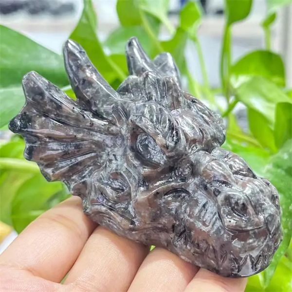 Esculturas 8cm Natural Yooperlite Dragão Crânio Cristal Animal Esculpido Cura Energia Pedra Artesanato Para Presente de Halloween ou Decoração de Casa 1 PCS