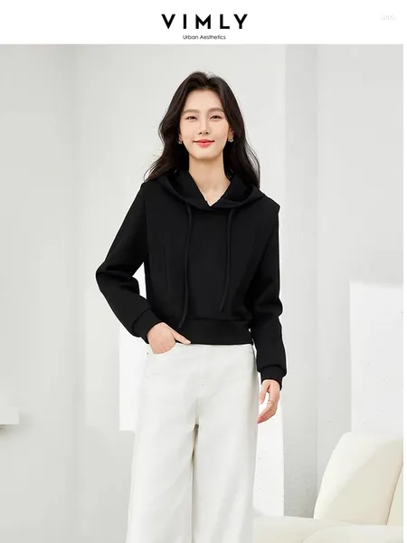 Felpe con cappuccio da donna Vimly Nero Felpa con cappuccio corta 2024 Primavera Pullover Top a maniche lunghe per donna Felpa con cappuccio con coulisse Casual M5915