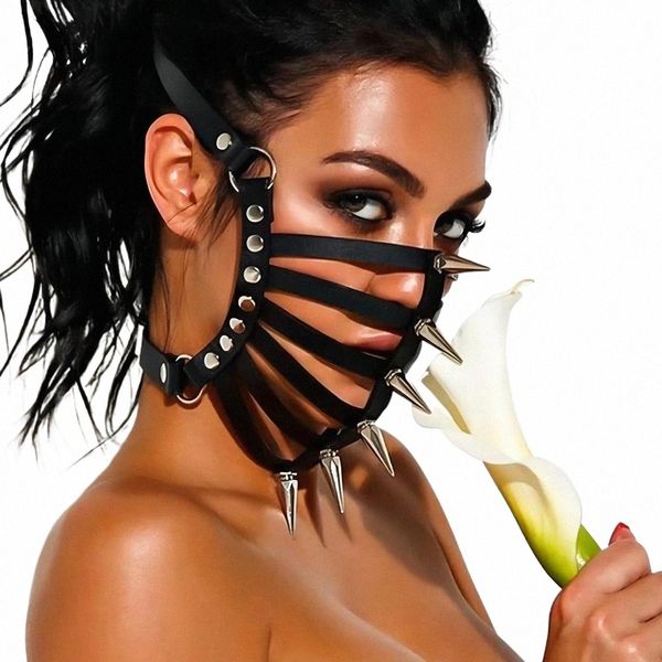 Unisex Sexy Fetisch Rollenspiel Kostüme aus Leder Harn Gesichtsmaske Kopfbedeckung für Halen Karneval Maskerade Party Fun Prop Q4KV #
