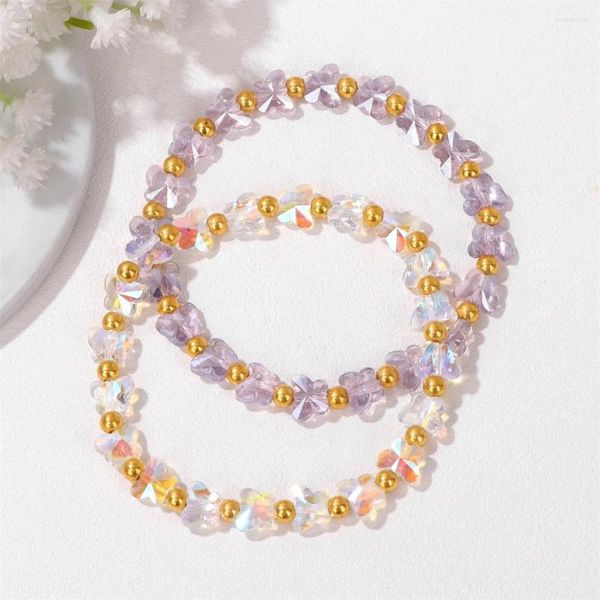 Braccialetti con ciondoli Perline lucide a forma di piccola farfalla Distanziatore color oro Cristallo colorato per gioielli da donna