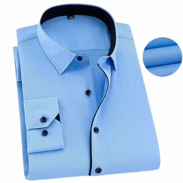 Plus Size 9XL 8XL 7XL Busin Masculino Casual Camisa de Manga LG Clássico Listrado Masculino Social Dr Party Smoking Camisas Branco Azul 16Al #