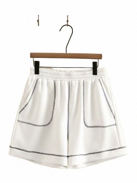 Plus Size Roupas Femininas Verão Cintura Elástica Shorts Finas Calças Casuais Com Ctrasting Costura Guarnições Para Senhoras Gordas l1JY #