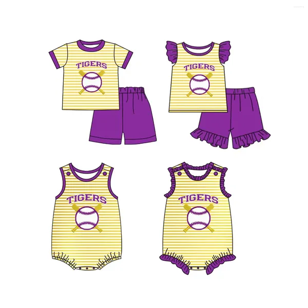 Conjuntos de roupas Boutique Kids Family Team Outfits Meninas e Meninos Tiger Baseball Shorts Set Matches Baby Romper