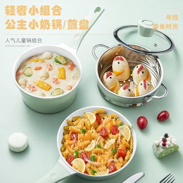 Set di pentole Pentola per noodle istantanei antiaderente non rivestita Integratore alimentare per bambini Cottura in ceramica Un piccolo latte in stile giapponese