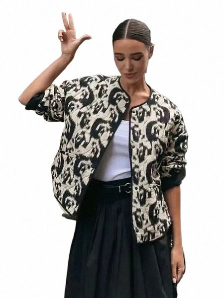 sltnx TRAF Autunno Giacche da donna Abbigliamento trapuntato imbottito Abiti caldi Abbigliamento di tendenza Giacca da donna stampata con stampa animale Cott a8co #