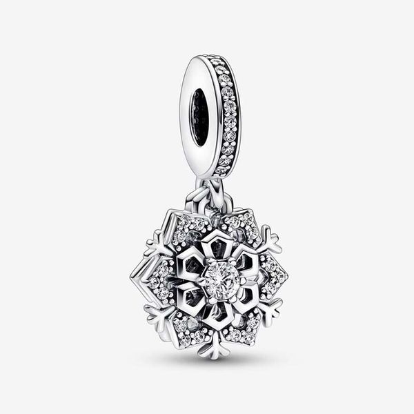 Sparkling Snowflake Double Dangle Charm Pandoras 925 Sterling Silver Luxury Charm Set Pulseira Fazendo Encantos de Cristal Designer Colar Pingente Caixa de Presente Original