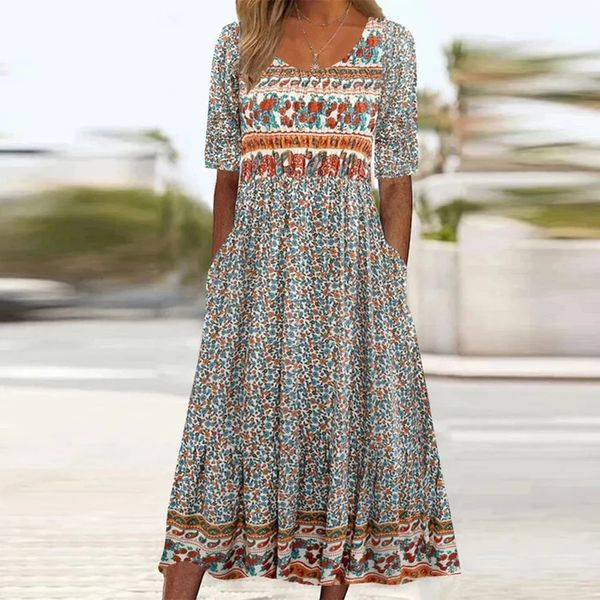 Plus Größe Bohemian Kleid für Frauen Kleidung 2023 Sommer Sexy Übergroßen Lose Langen Rock Weibliche Elegante Vestidos Ritt 240321