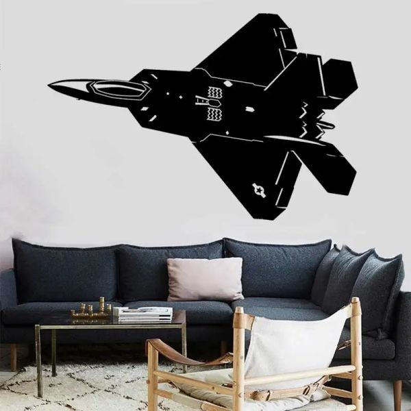 Adesivos eua f22 raptor lutador adesivo de parede armas guerra estratégia aeronaves adolescente crianças quarto fãs militares casa playroom decoração vinil decalque