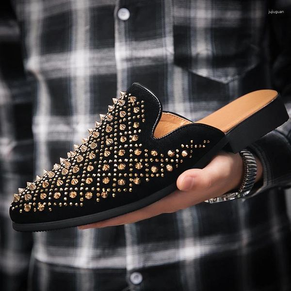 Тапочки для ночного клуба, обувь Muller из искусственной замши с заклепками, повседневные уличные дышащие полумужские тапочки, большие размеры 38-47
