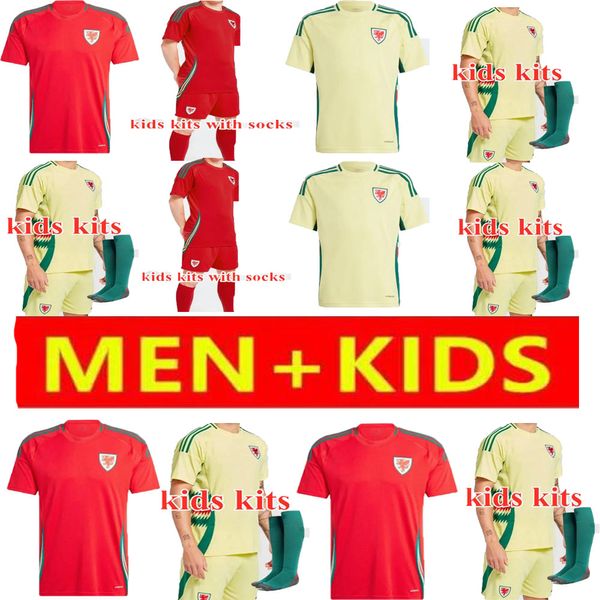 País de Gales A melhor camisa de futebol JAMES BALE 24 25 camisas de futebol galês JOHNSON N.WILLIAMS RODON T.ROBERTS CABANGO LEVITT MOORE THOMAS Homens kit infantil jersey