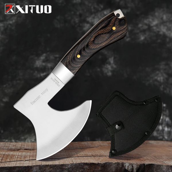 Jaquetas xituo completo tang afiado machado de cozinha faca osso acampamento sobrevivência machado faca aço inoxidável tomahawk ferramentas ao ar livre caça martelado