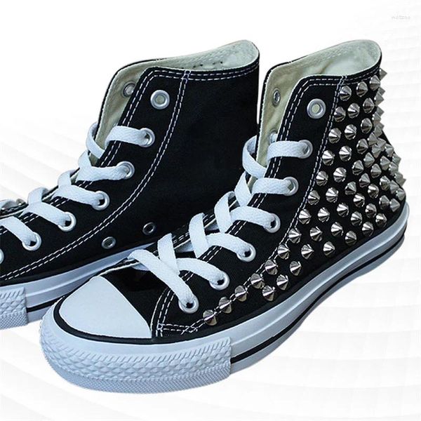 Sapatos casuais primavera e outono mão personalizada lona rebite rua dança estilo punk esportes homens mulheres plus size 35-46