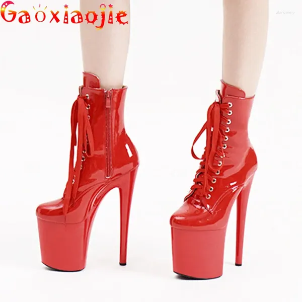 Stiefel Frauen Plattform Schuhe Party 15CM High Heels Red Pole Dance Stiletto Pumps Kreuz Spitze-up Sexy Kurze für Nachtclub Bühne