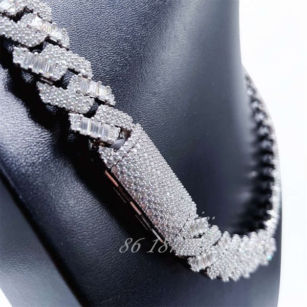 15 mm breites Baguette-Diamant-Armband, S-Moissanit-Schmuck, kubanische Gliederkette, Halskette