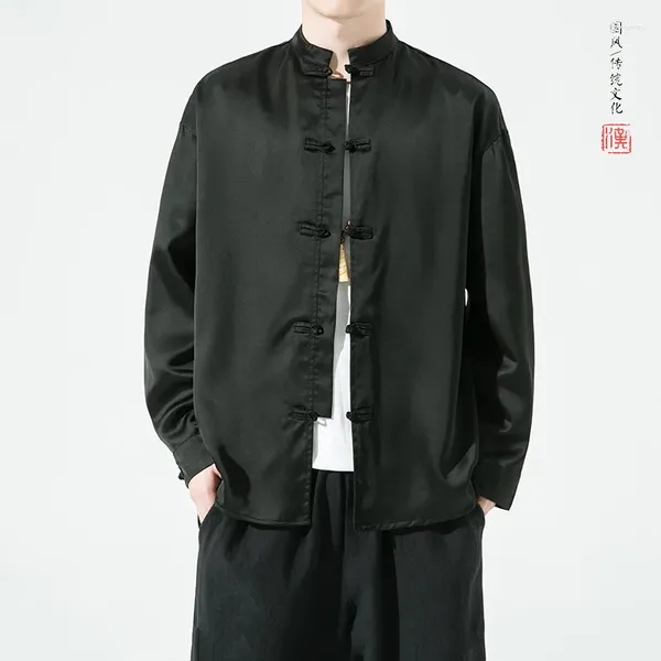 Abbigliamento etnico da uomo in stile cinese colletto alla coreana Hanfu camicia a maniche lunghe giacca da abito vintage allentato abito tradizionale maschile