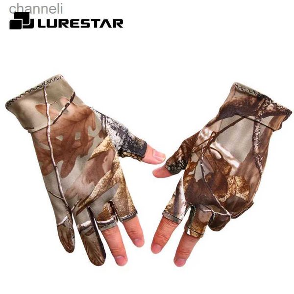 Luvas táticas de pesca de três dedos gelo-seda sílica gel antiderrapante proteção solar uv para homens mulheres camuflagem elástica pano sbr yq240328