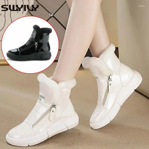 Casual Schuhe SWYIVY Winter Warme Frau Weiße Turnschuhe High Top Zipper 2024 Samt Fell Dame Schwarz Plattform