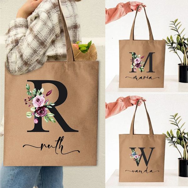 Nome personalizado bolsa de compras de lona feminina bonito moda bolsa de ombro estilo japonês sacolas de armazenamento saco reutilizável professor vida presente 240322